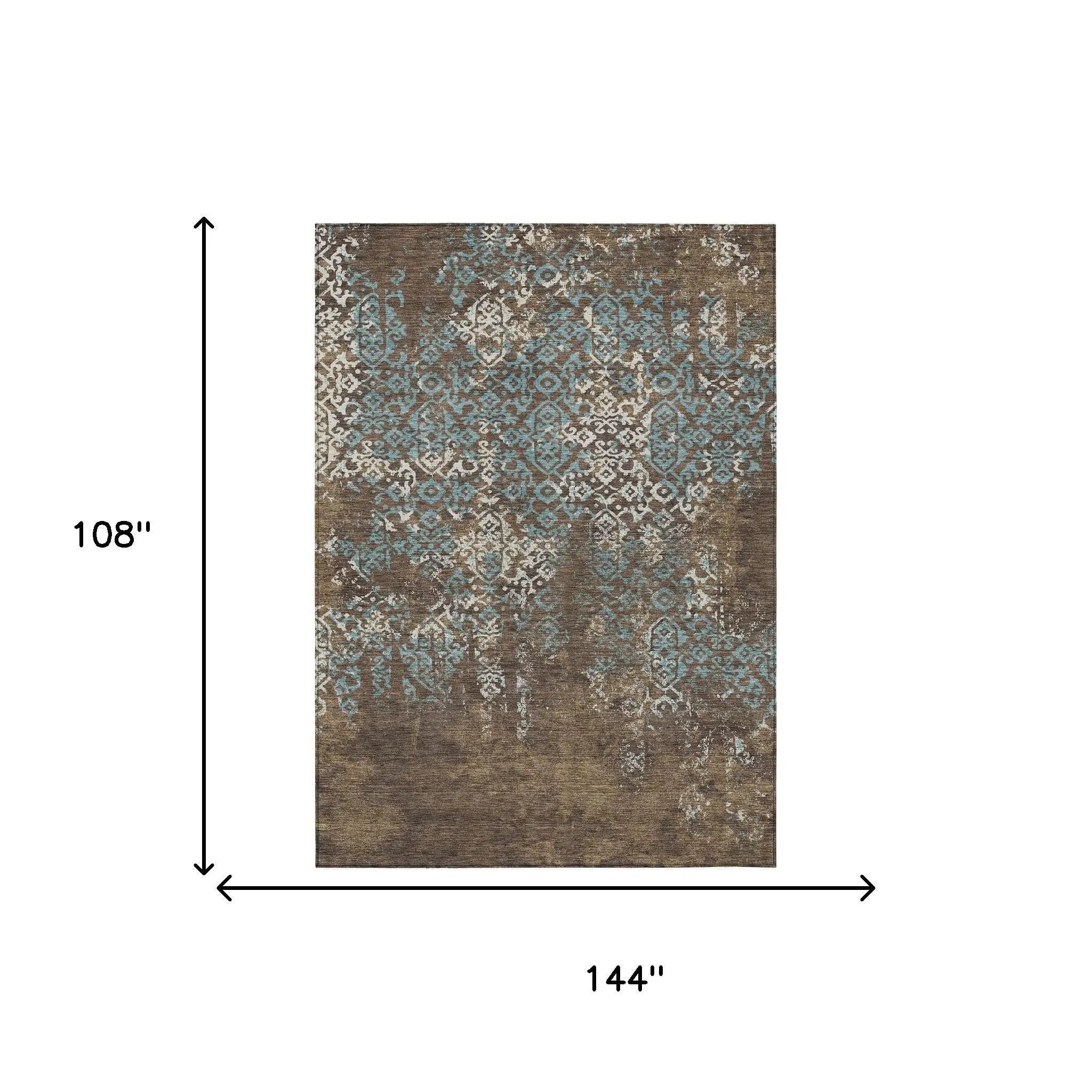 9' X 12' Brown And Khaki Oriental Washable Indoor Outdoor Area Rug Homeroots Outdoor