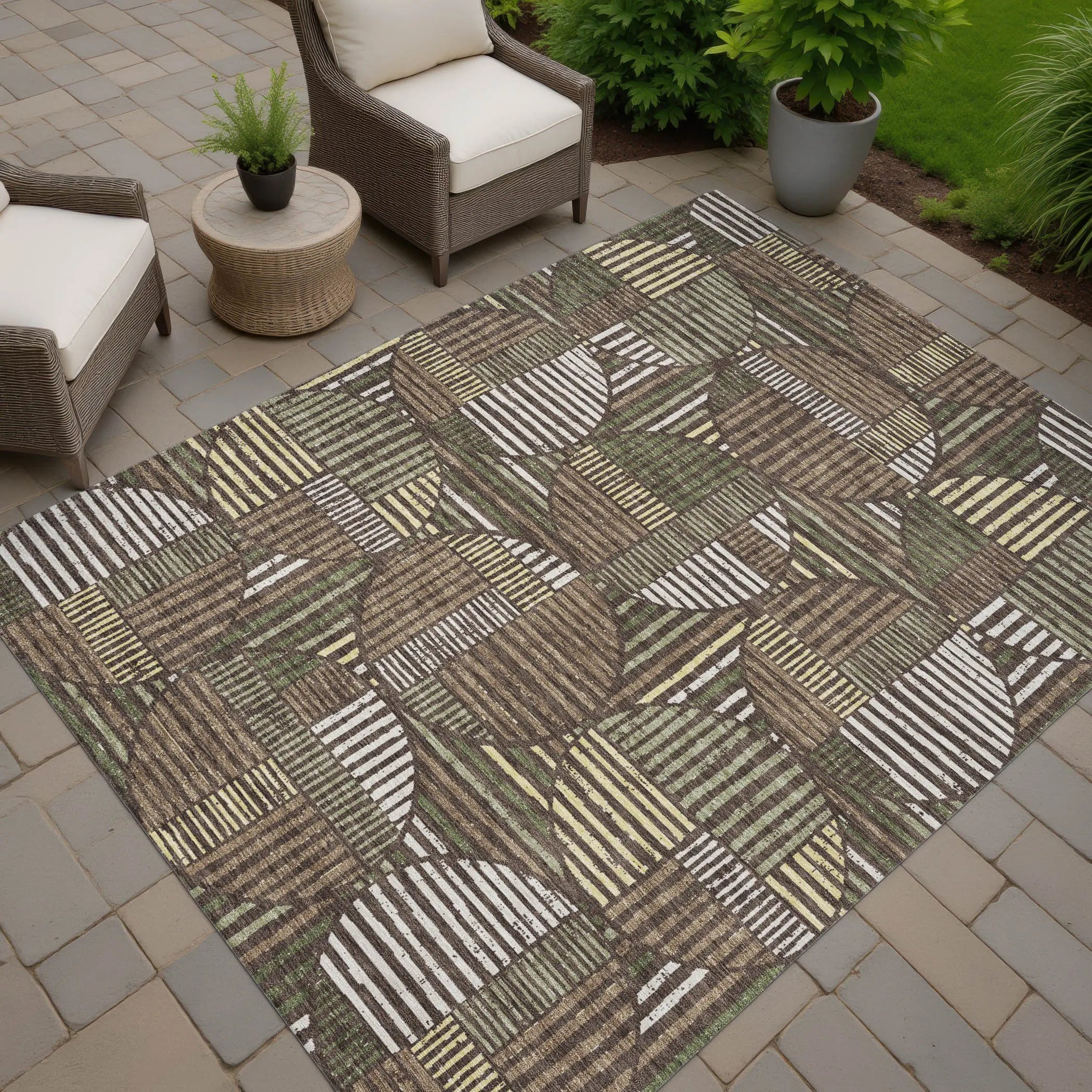 9' X 12' Brown And Linen Geometric Washable Indoor Outdoor Area Rug Homeroots Outdoor