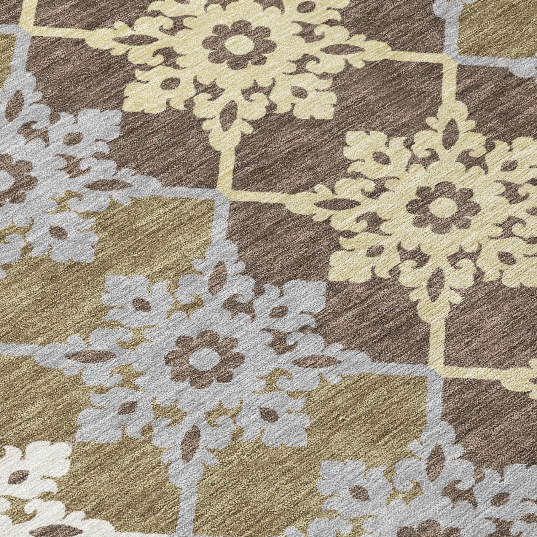 9' X 12' Brown And Pewter Floral Medallion Washable Indoor Outdoor Area Rug Homeroots Outdoor