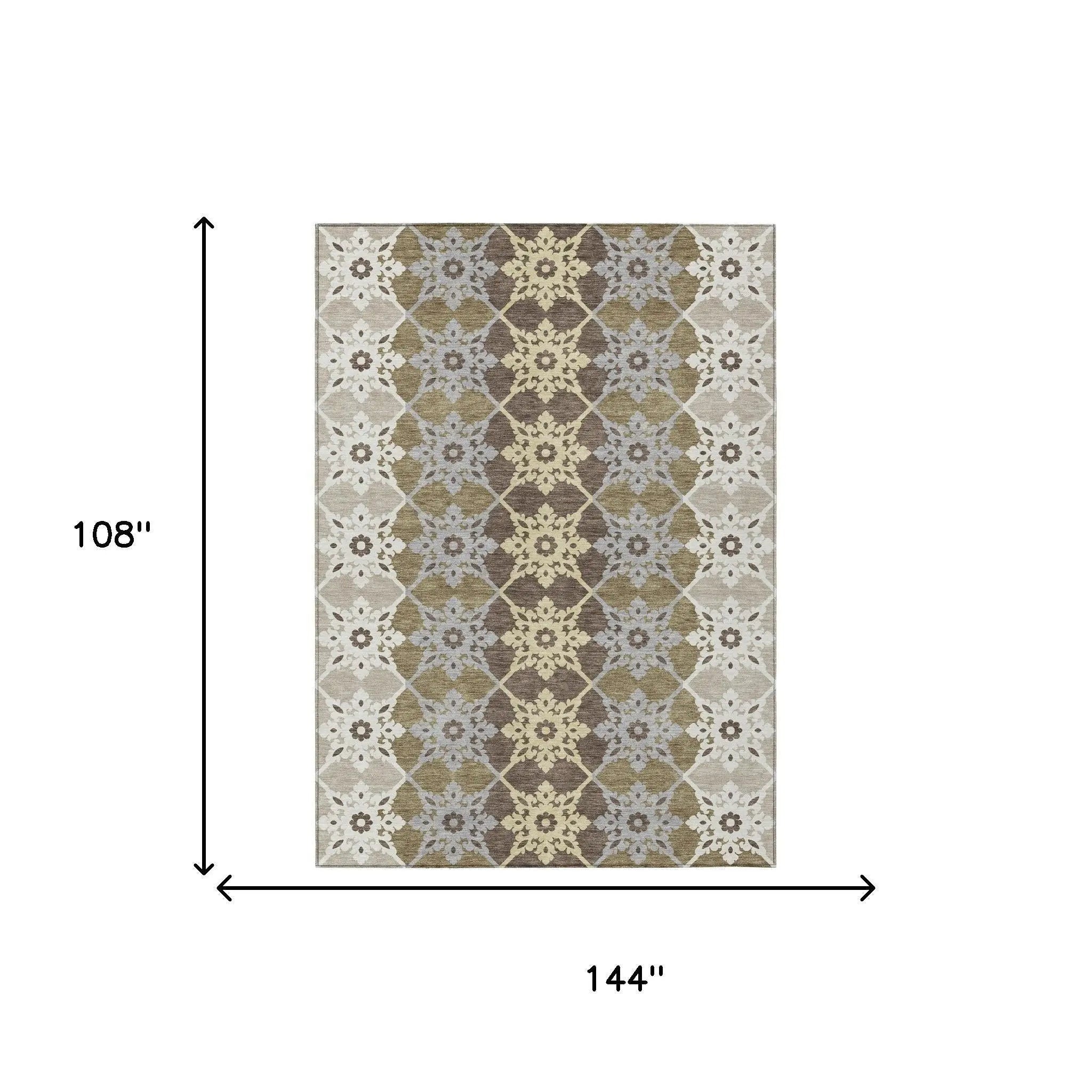 9' X 12' Brown And Pewter Floral Medallion Washable Indoor Outdoor Area Rug Homeroots Outdoor