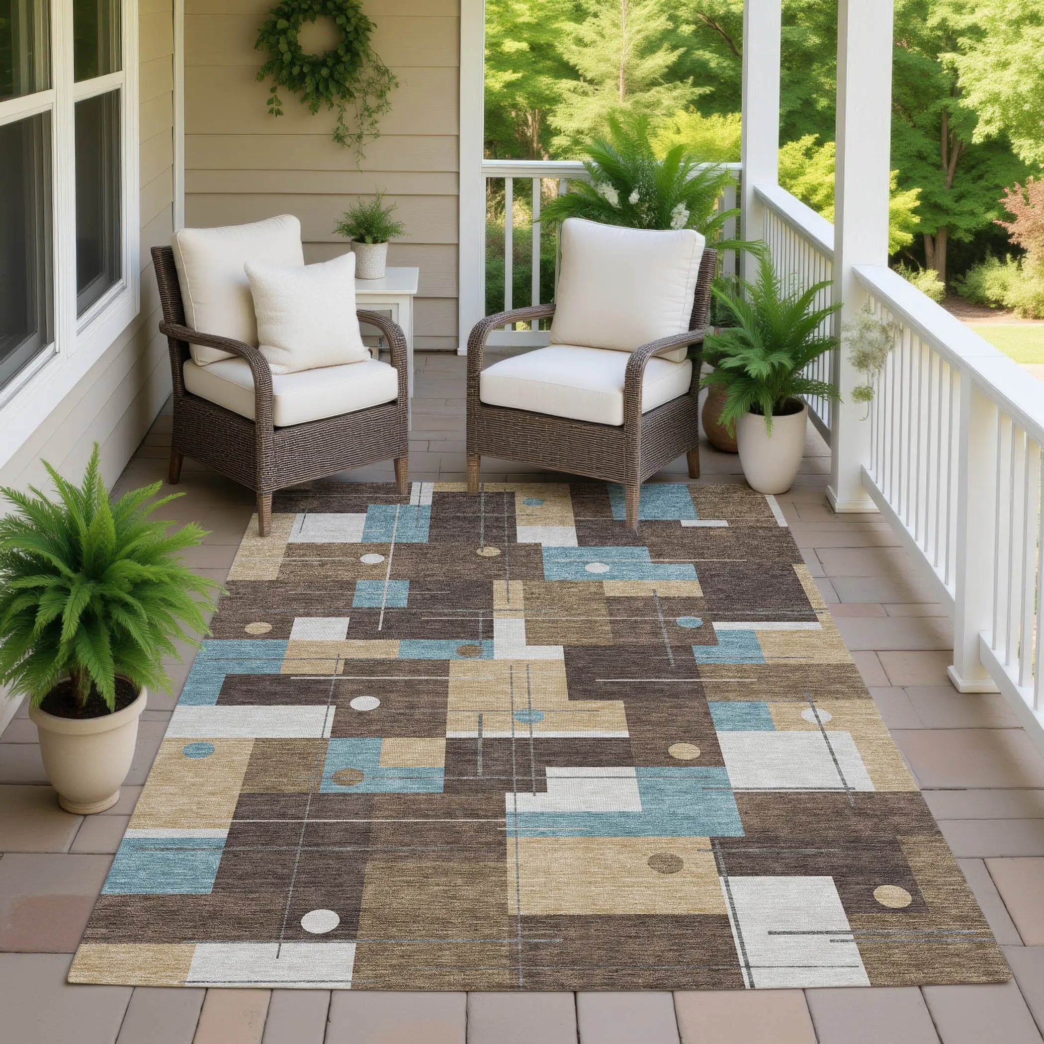 9' X 12' Brown And Pewter Geometric Washable Indoor Outdoor Area Rug Homeroots Outdoor