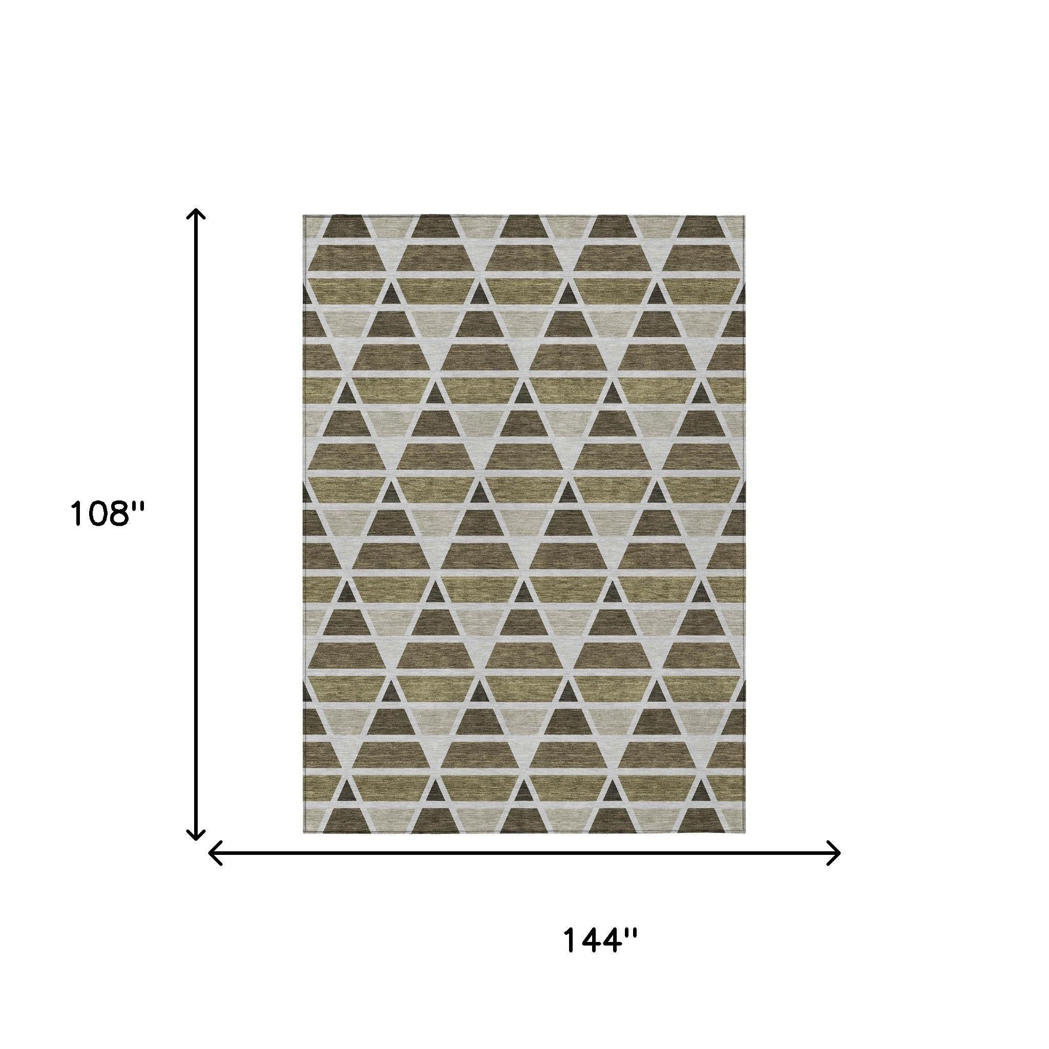 9' X 12' Brown And Pewter Geometric Washable Indoor Outdoor Area Rug Homeroots Outdoor