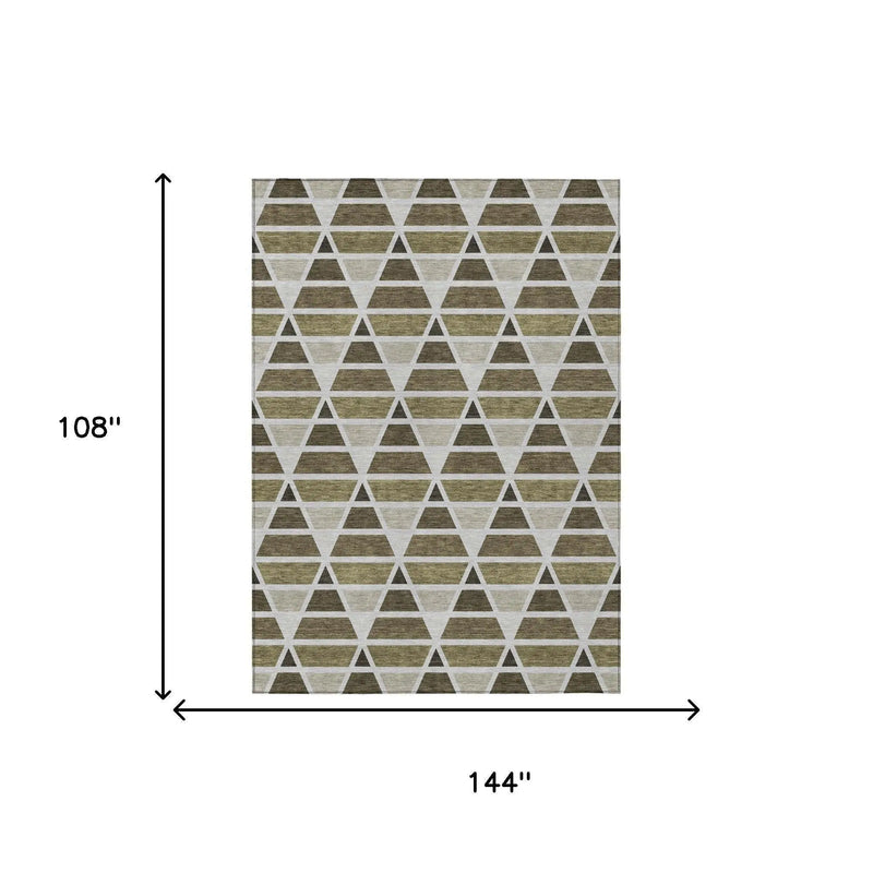9' X 12' Brown And Pewter Geometric Washable Indoor Outdoor Area Rug Homeroots Outdoor