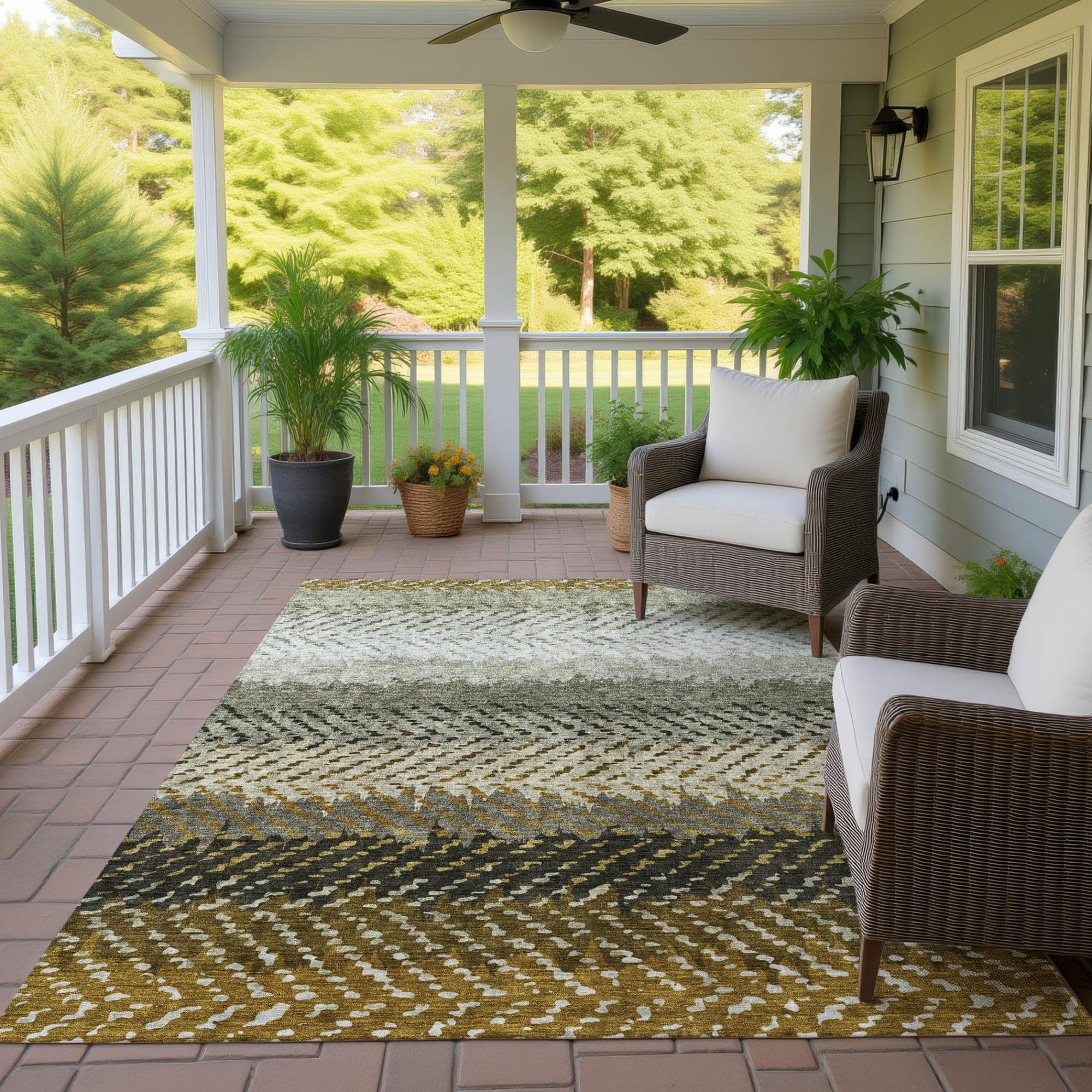 9' X 12' Brown And Sage Striped Washable Indoor Outdoor Area Rug Homeroots Outdoor