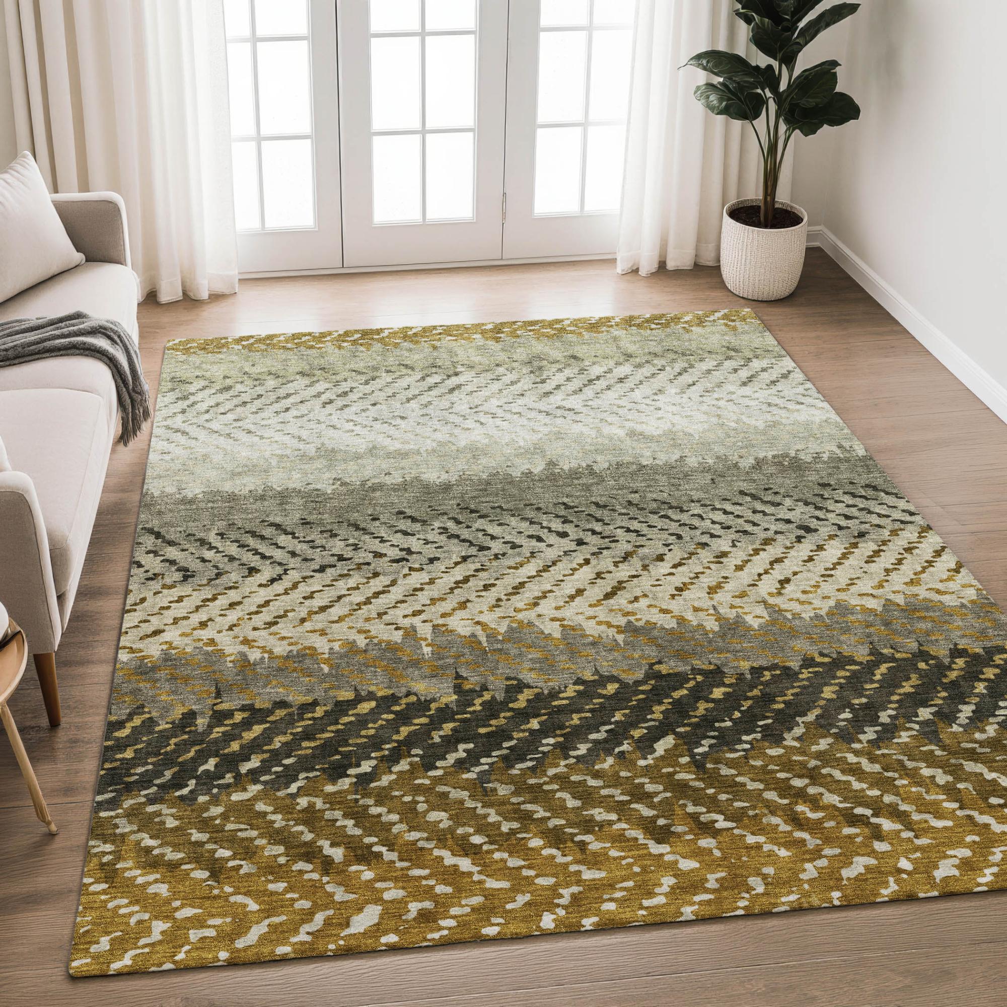 9' X 12' Brown And Sage Striped Washable Indoor Outdoor Area Rug Homeroots Outdoor
