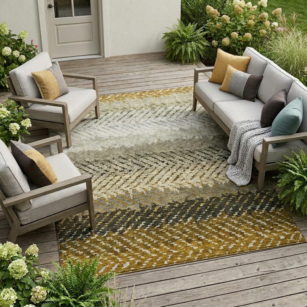 9' X 12' Brown And Sage Striped Washable Indoor Outdoor Area Rug Homeroots Outdoor