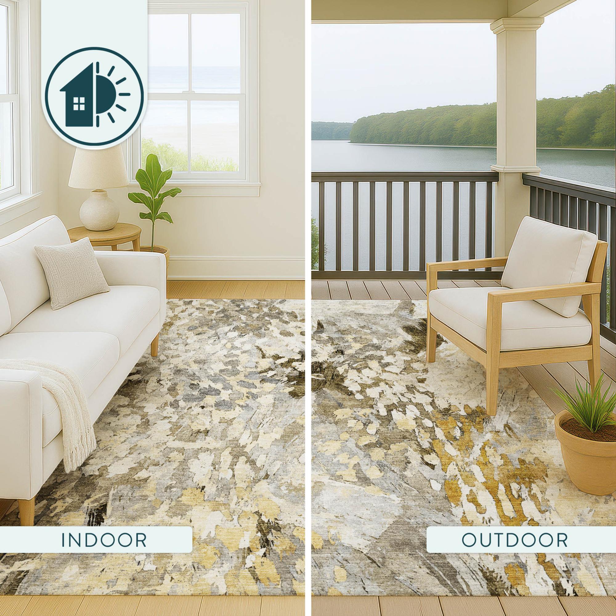 9' X 12' Brown And Silver Abstract Washable Indoor Outdoor Area Rug Homeroots Outdoor