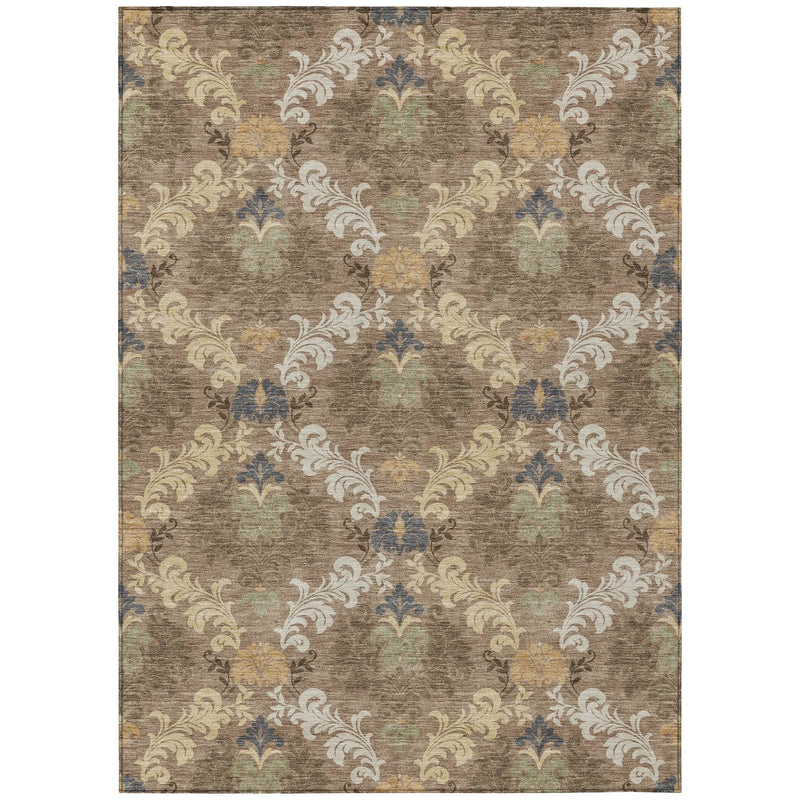9' X 12' Brown And Taupe Damask Washable Indoor Outdoor Area Rug Homeroots Outdoor