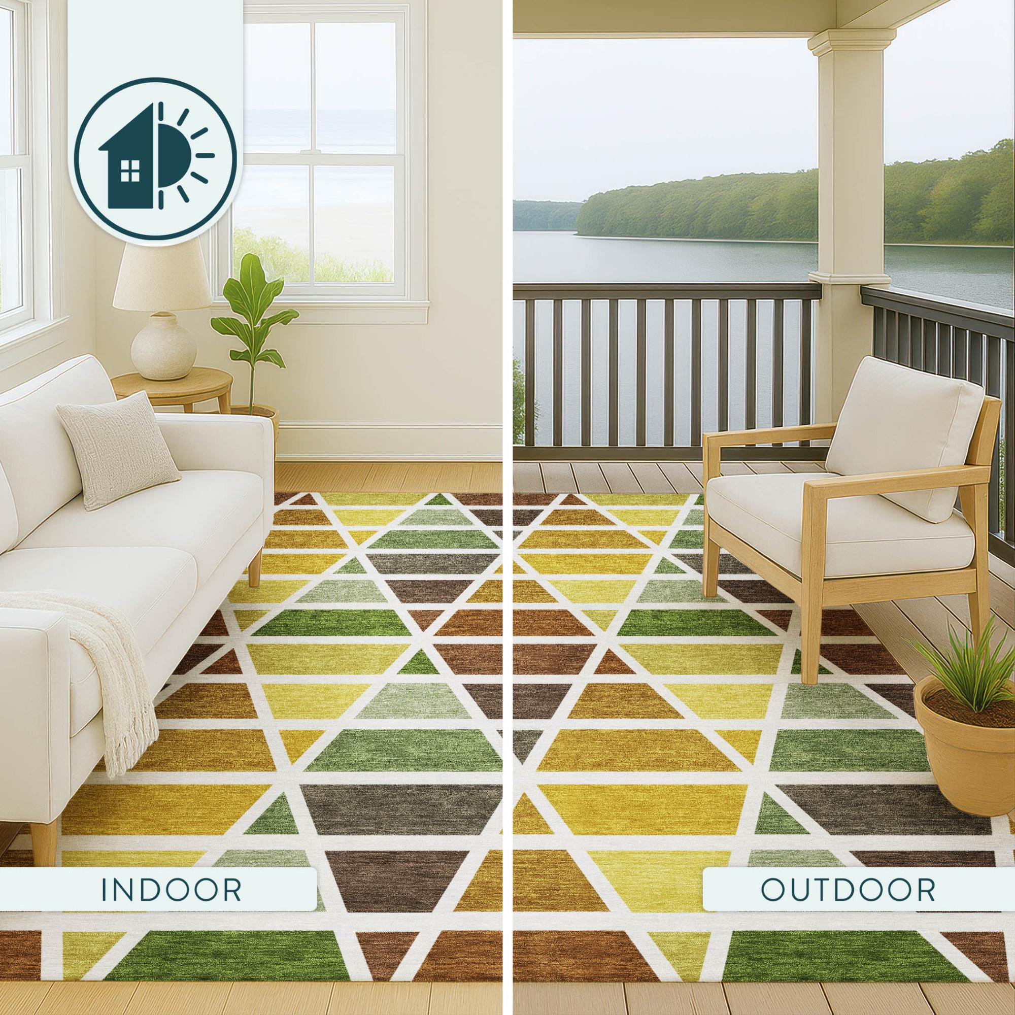 9' X 12' Brown And White Geometric Washable Indoor Outdoor Area Rug Homeroots Outdoor