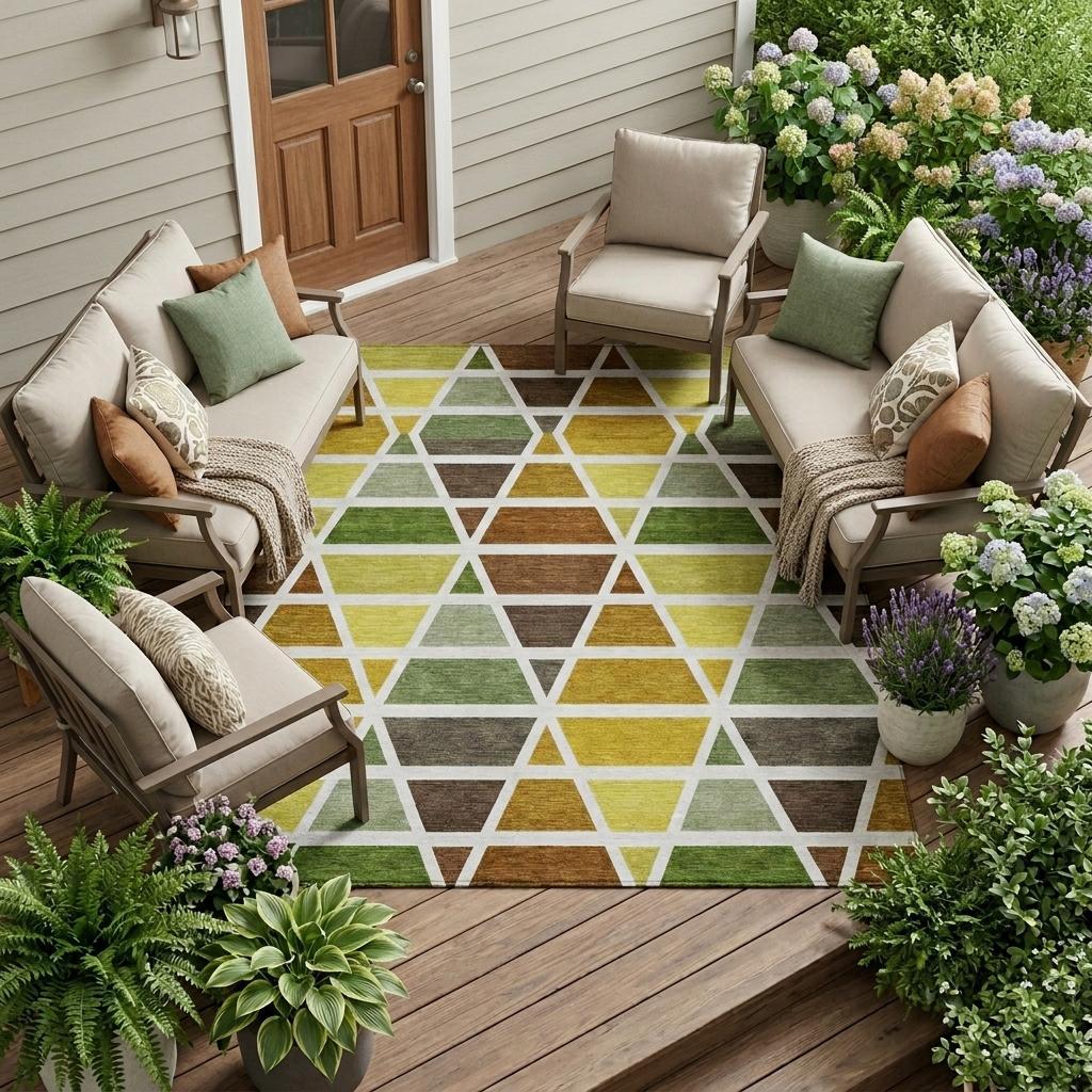 9' X 12' Brown And White Geometric Washable Indoor Outdoor Area Rug Homeroots Outdoor