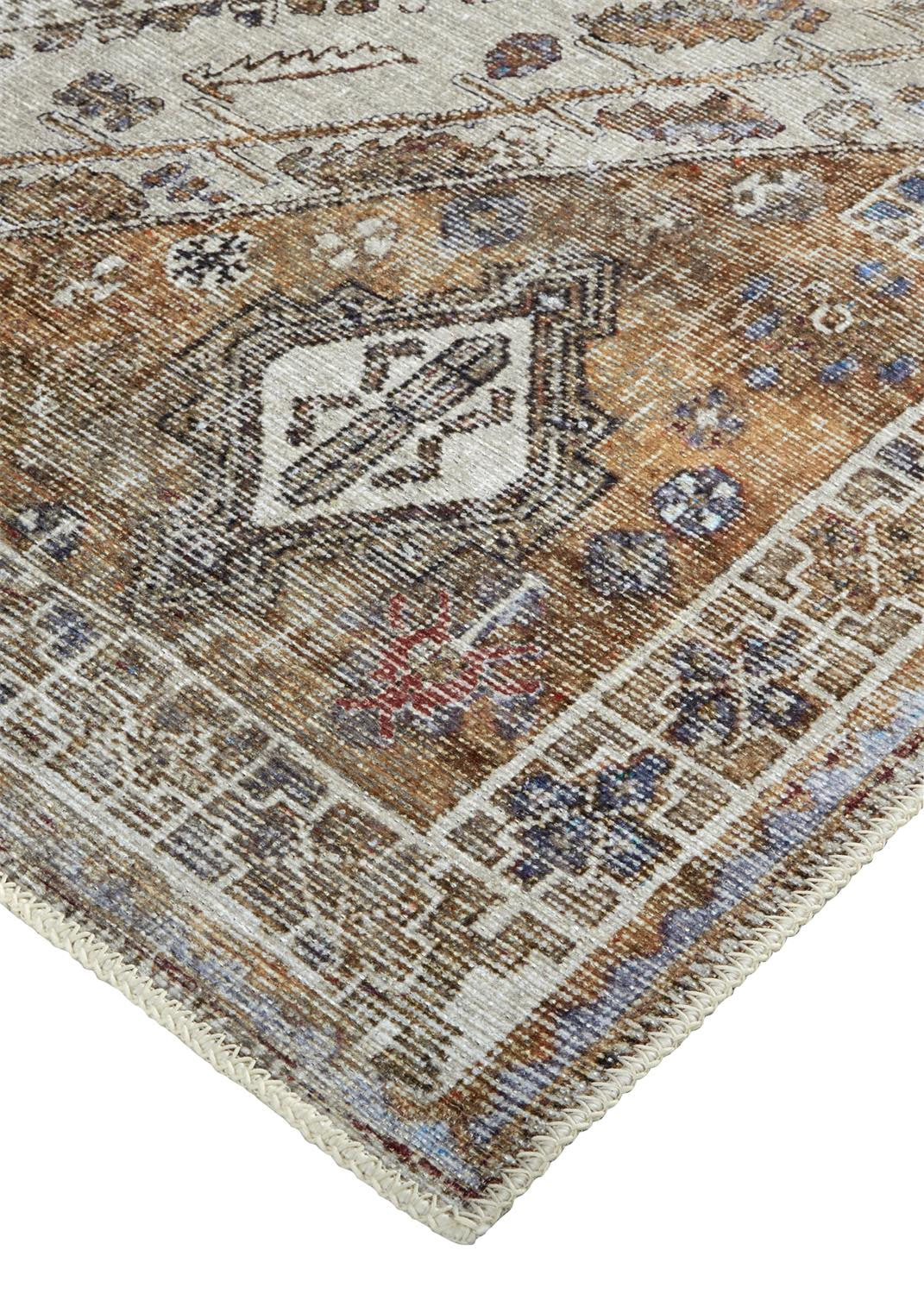 9' X 12' Brown Ivory And Orange Medallion Area Rug Homeroots Home Decor