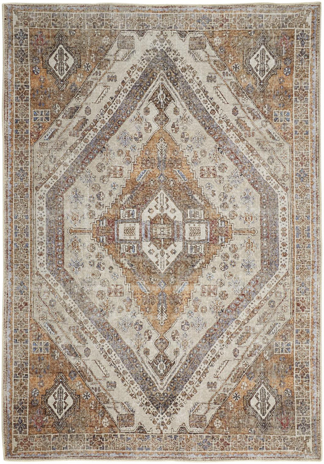 9' X 12' Brown Ivory And Orange Medallion Area Rug Homeroots Home Decor