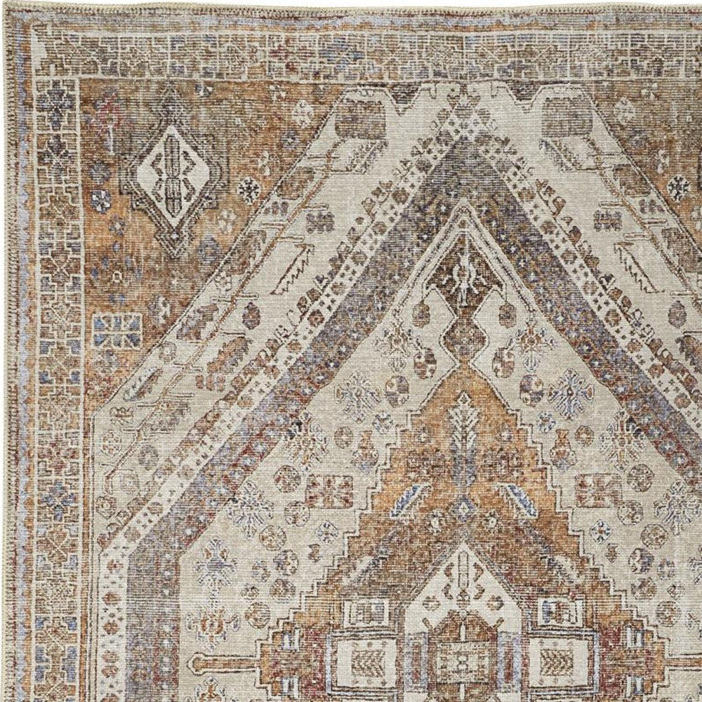 9' X 12' Brown Ivory And Orange Medallion Area Rug Homeroots Home Decor