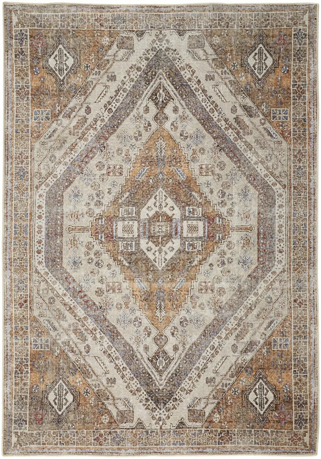 9' X 12' Brown Ivory And Orange Medallion Area Rug Homeroots Home Decor
