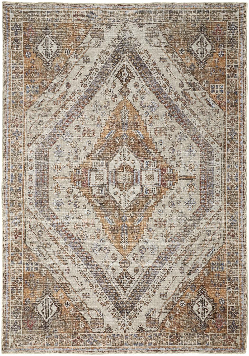 9' X 12' Brown Ivory And Orange Medallion Area Rug Homeroots Home Decor