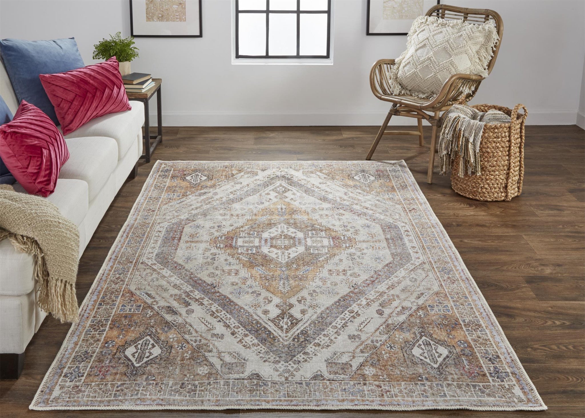 9' X 12' Brown Ivory And Orange Medallion Area Rug Homeroots Home Decor