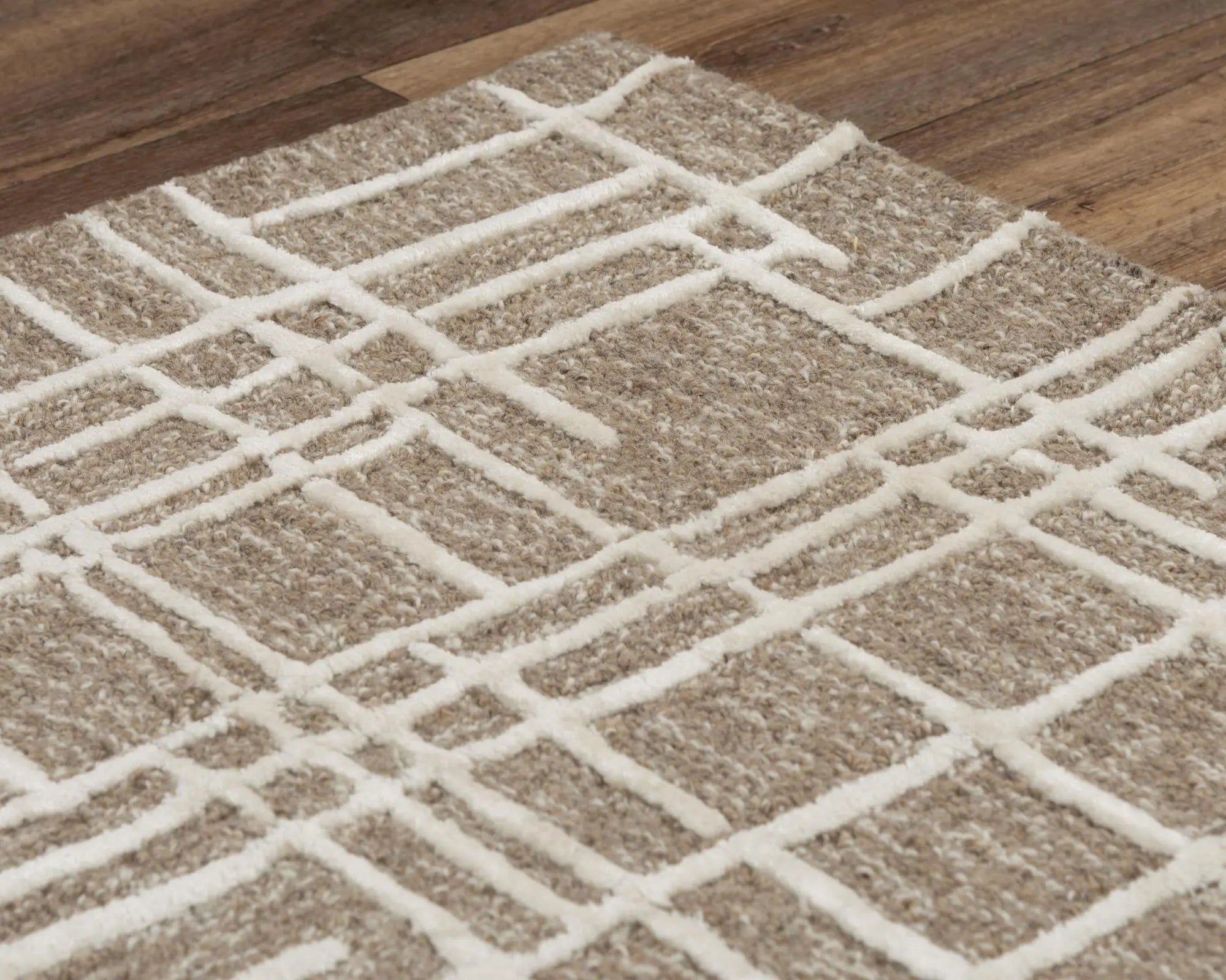 9' X 12' Brown Natural And Ivory Wool Geometric Hand Tufted Area Rug Homeroots Home Decor