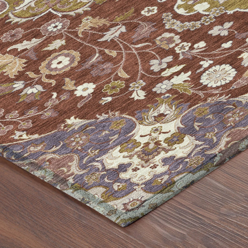 9' X 12' Burgundy And Red Damask Washable Indoor Outdoor Area Rug Homeroots Outdoor