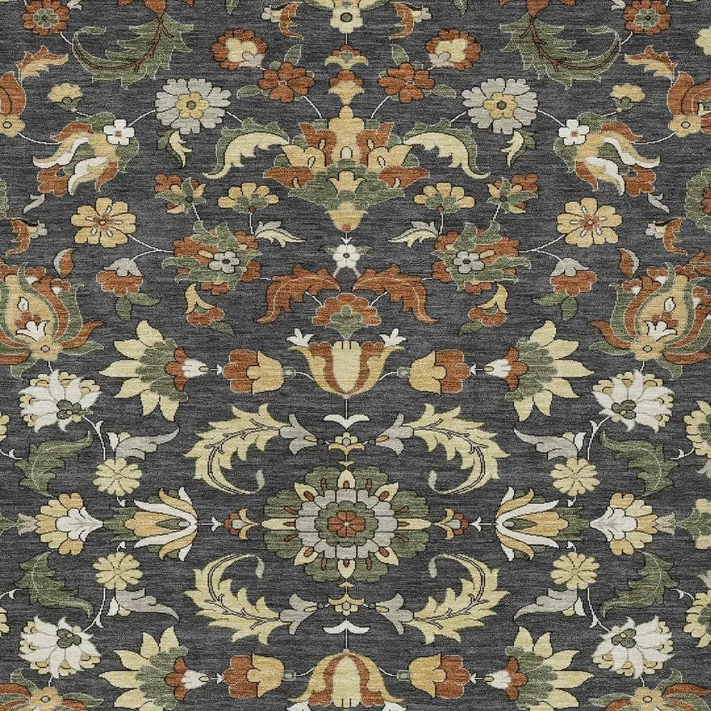 9' X 12' Charcoal And Black Floral Medallion Washable Indoor Outdoor Area Rug Homeroots Outdoor