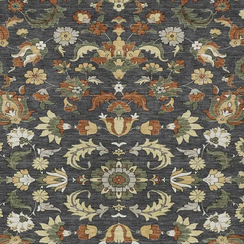 9' X 12' Charcoal And Black Floral Medallion Washable Indoor Outdoor Area Rug Homeroots Outdoor