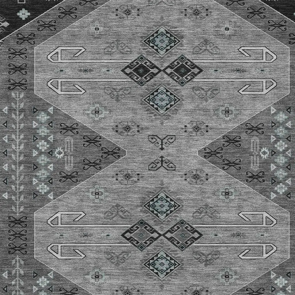 9' X 12' Charcoal And Black Geometric Washable Indoor Outdoor Area Rug Homeroots Outdoor