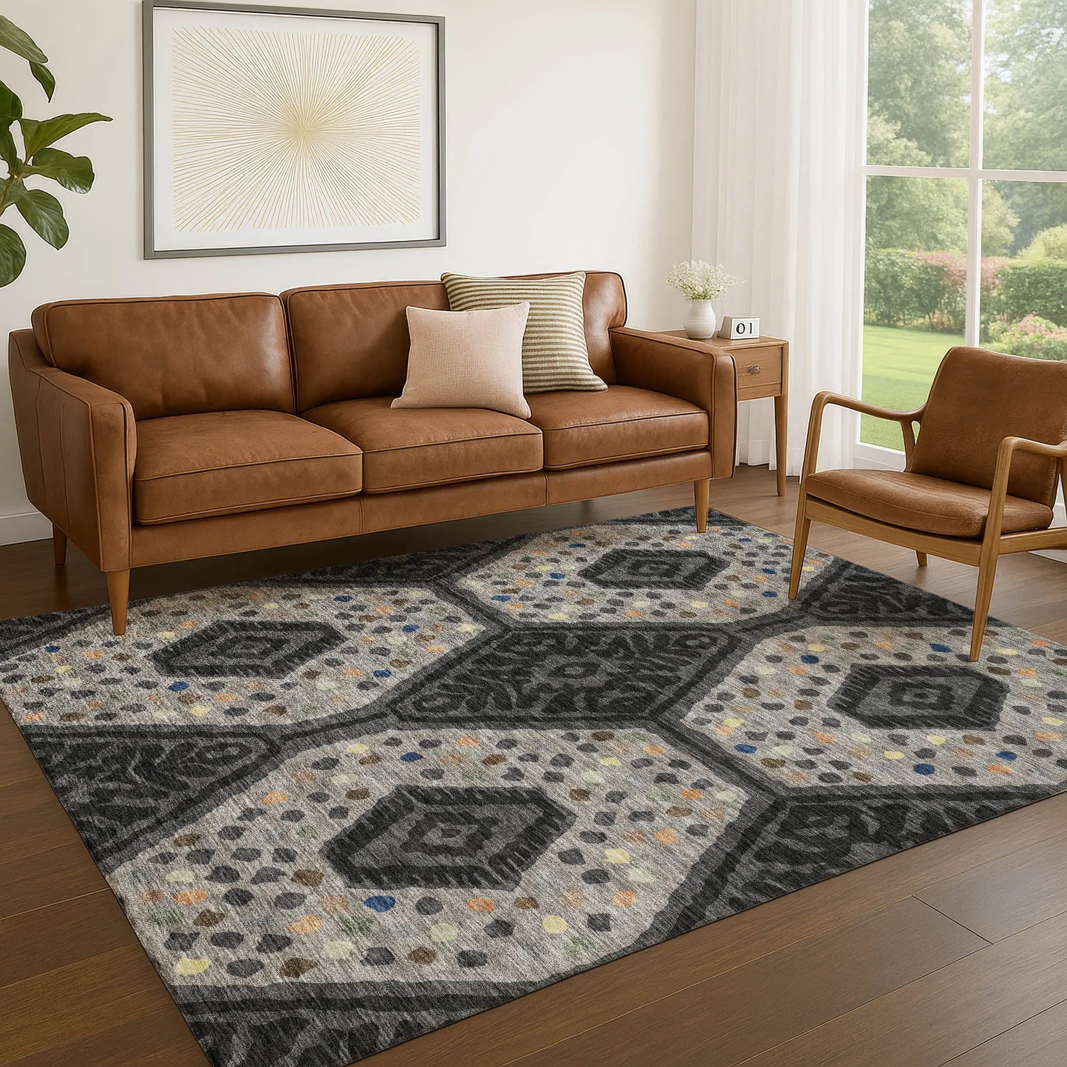 9' X 12' Charcoal And Gray Tribal Washable Indoor Outdoor Area Rug Homeroots Outdoor