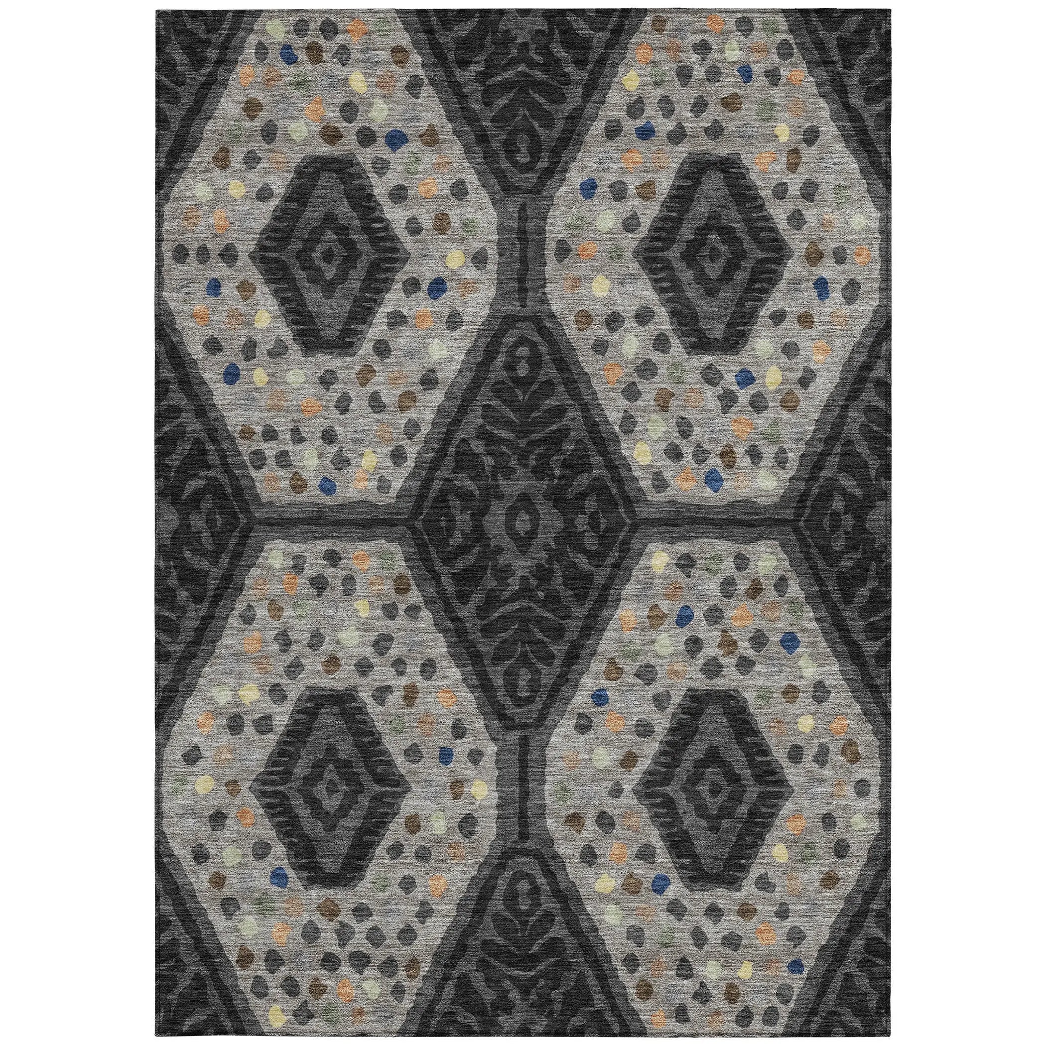 9' X 12' Charcoal And Gray Tribal Washable Indoor Outdoor Area Rug Homeroots Outdoor