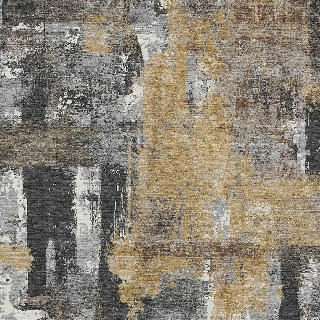 9' X 12' Charcoal And Ivory Abstract Washable Indoor Outdoor Area Rug Homeroots Outdoor