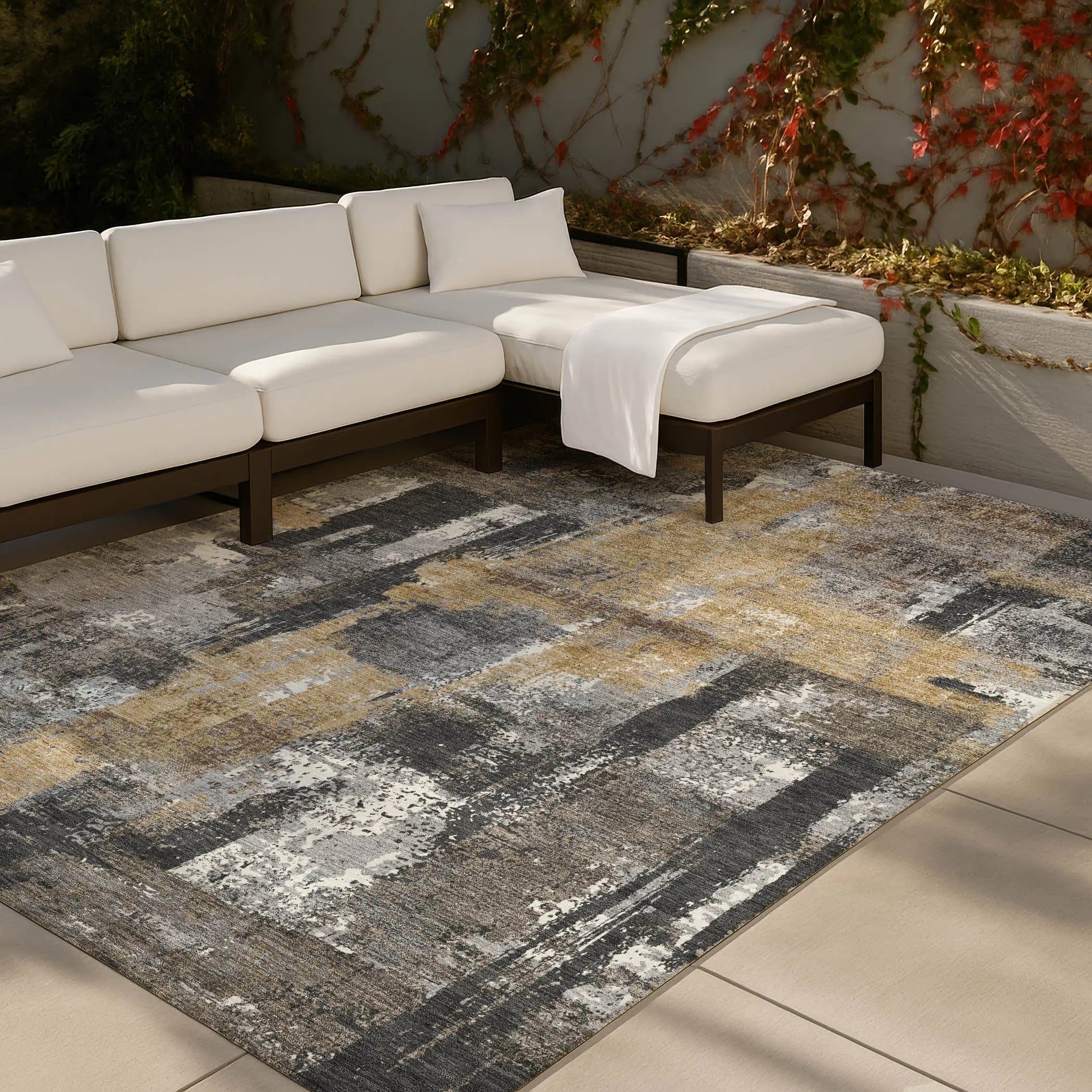 9' X 12' Charcoal And Ivory Abstract Washable Indoor Outdoor Area Rug Homeroots Outdoor