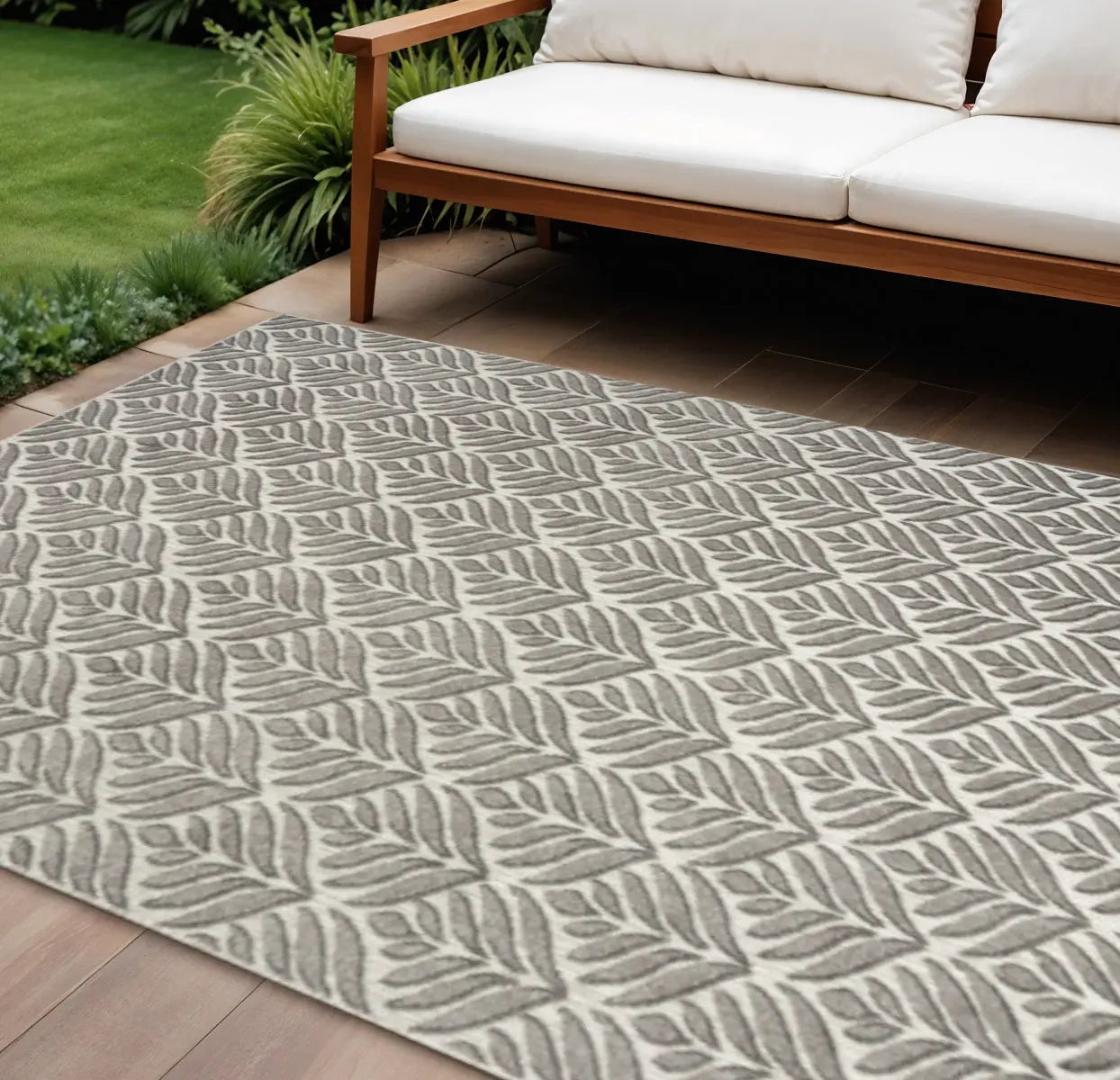 9' X 12' Charcoal Floral Stain Resistant Non Skid Area Rug Homeroots Outdoor