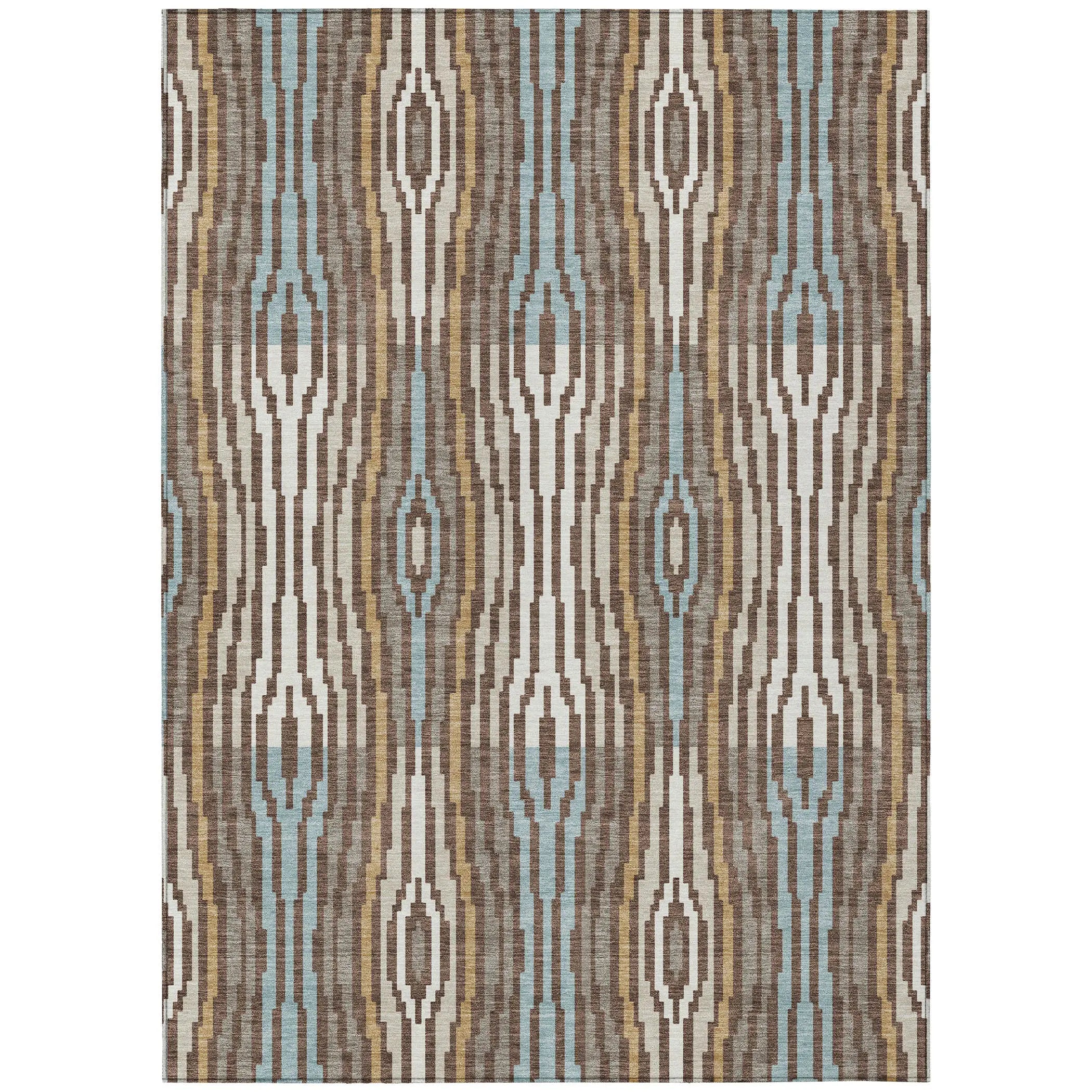 9' X 12' Chocolate And Aqua Abstract Washable Indoor Outdoor Area Rug Homeroots Outdoor