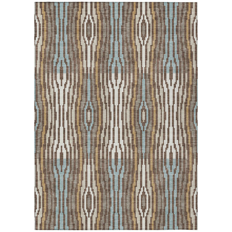 9' X 12' Chocolate And Aqua Abstract Washable Indoor Outdoor Area Rug Homeroots Outdoor