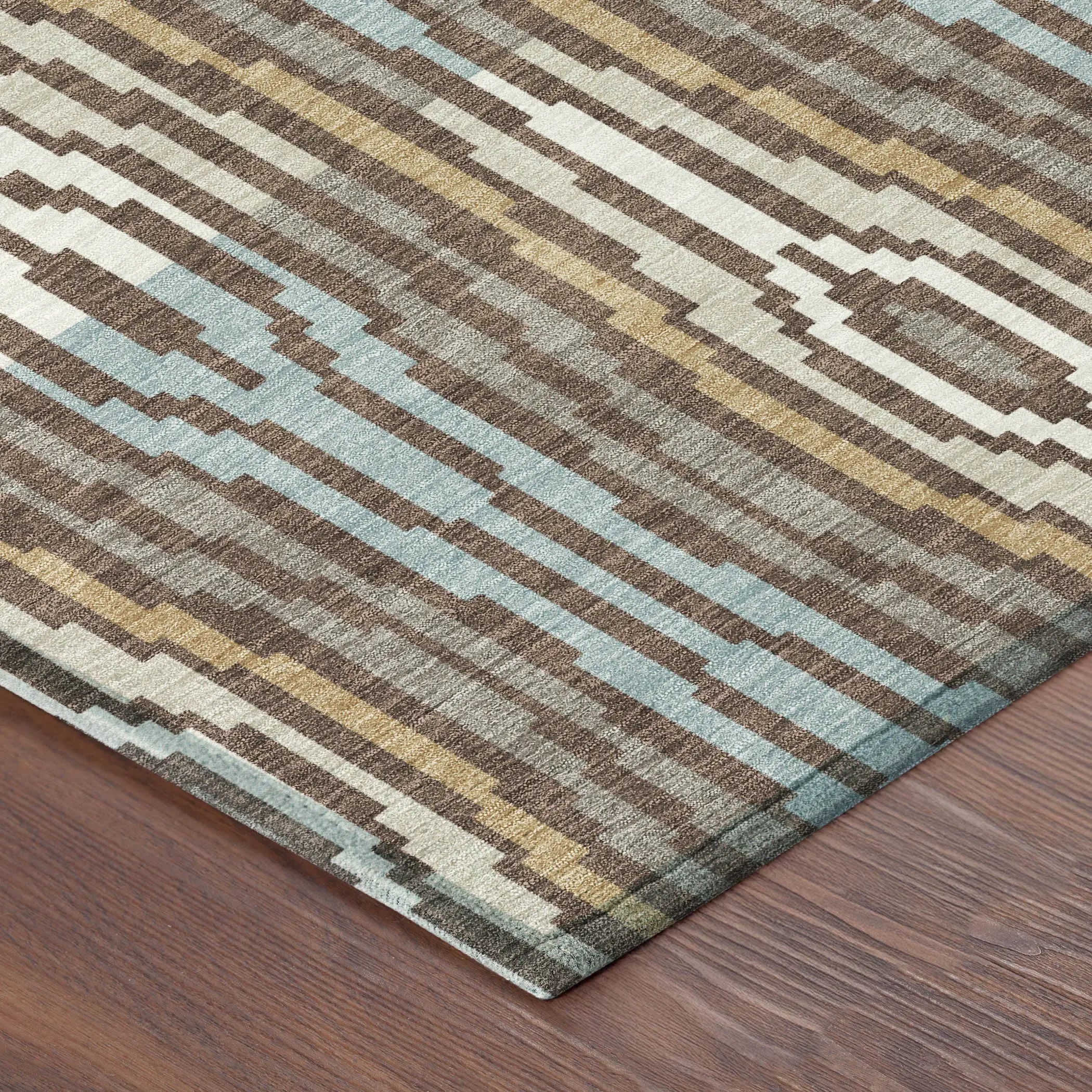 9' X 12' Chocolate And Aqua Abstract Washable Indoor Outdoor Area Rug Homeroots Outdoor