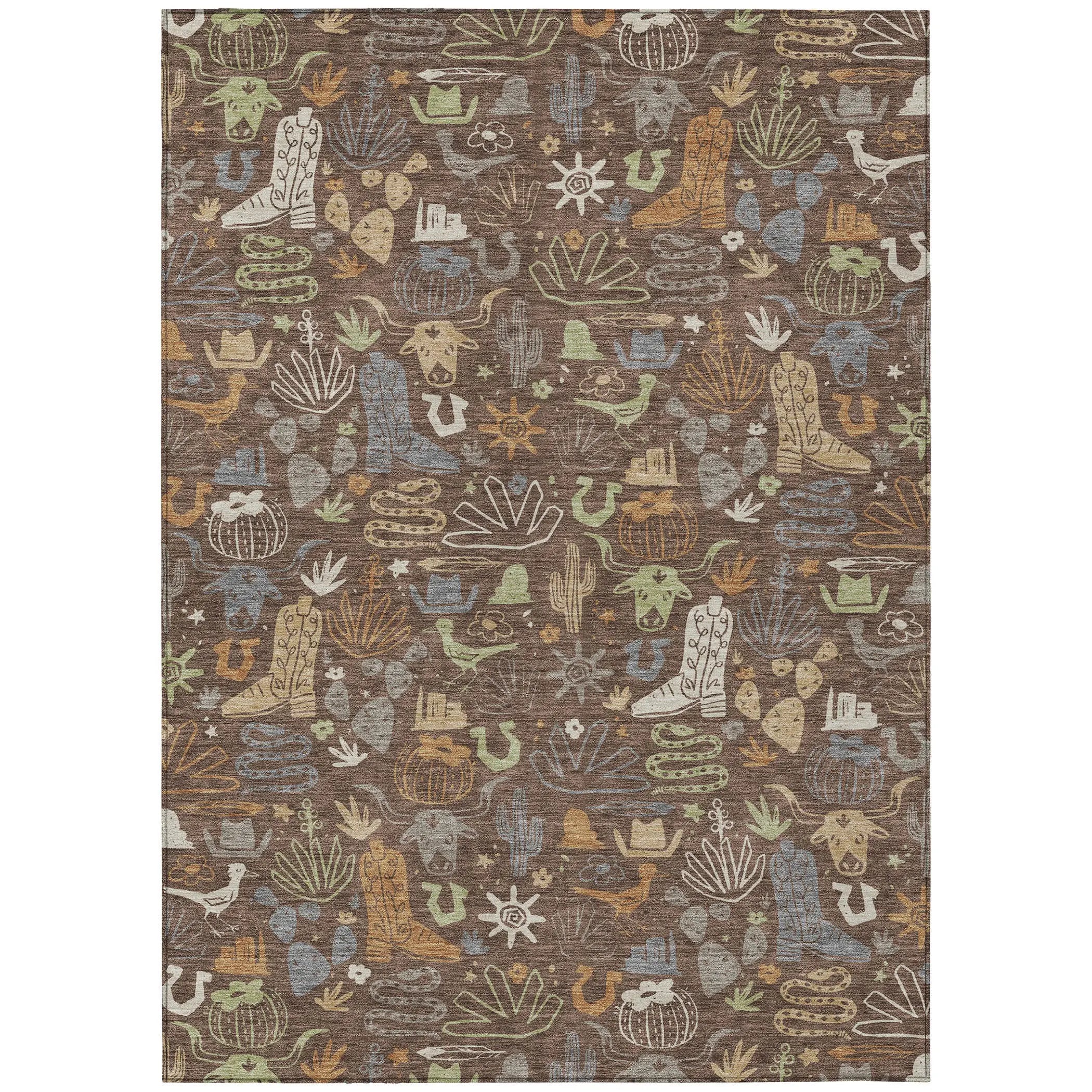 9' X 12' Chocolate And Beige Cactus Washable Indoor Outdoor Area Rug Homeroots Outdoor
