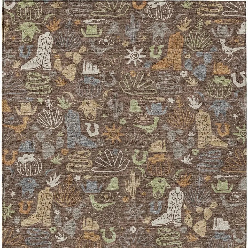 9' X 12' Chocolate And Beige Cactus Washable Indoor Outdoor Area Rug Homeroots Outdoor