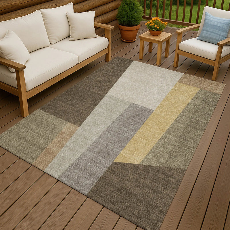 9' X 12' Chocolate And Beige Geometric Washable Indoor Outdoor Area Rug Homeroots Outdoor