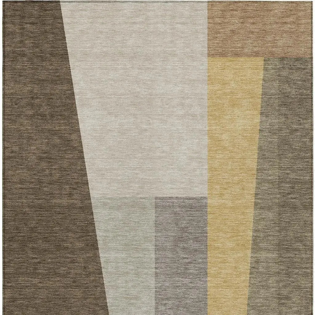 9' X 12' Chocolate And Beige Geometric Washable Indoor Outdoor Area Rug Homeroots Outdoor