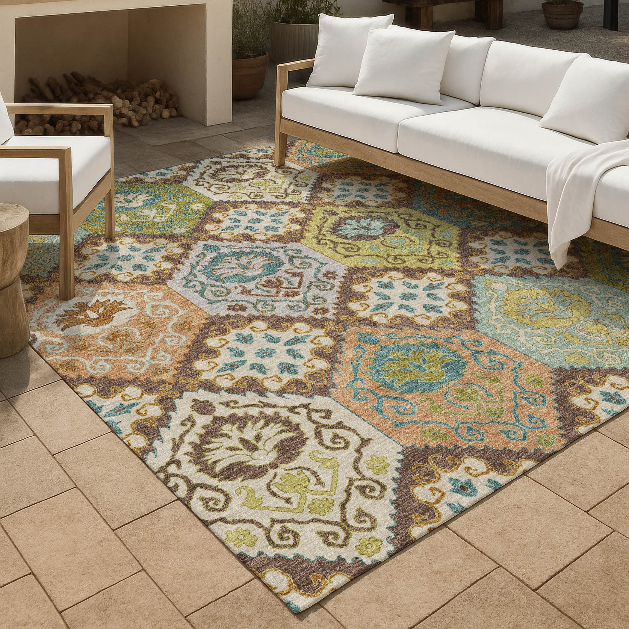 9' X 12' Chocolate And Beige Geometric Washable Indoor Outdoor Area Rug Homeroots Outdoor