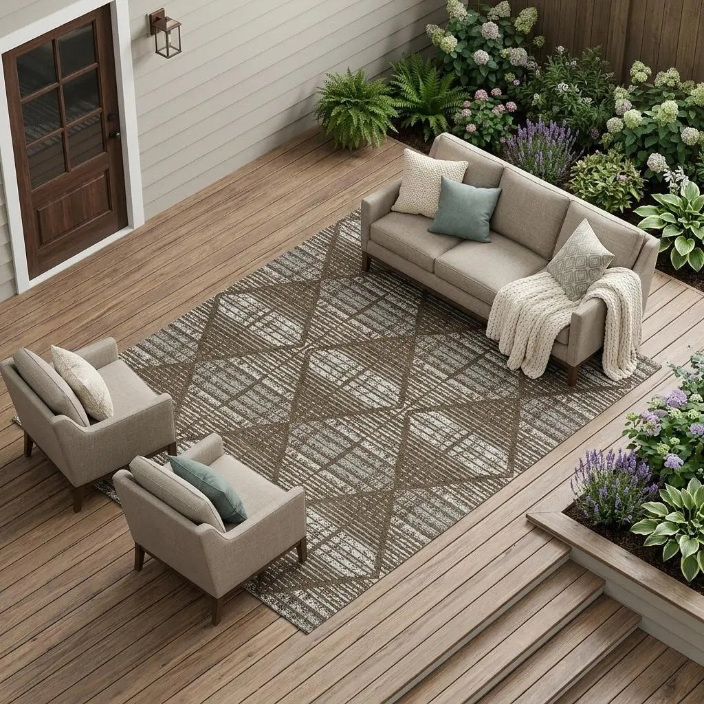 9' X 12' Chocolate And Beige Geometric Washable Indoor Outdoor Area Rug Homeroots Outdoor
