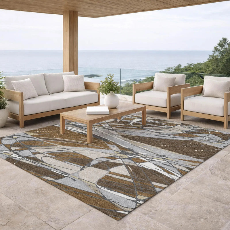 9' X 12' Chocolate And Brown Abstract Washable Indoor Outdoor Area Rug Homeroots Outdoor
