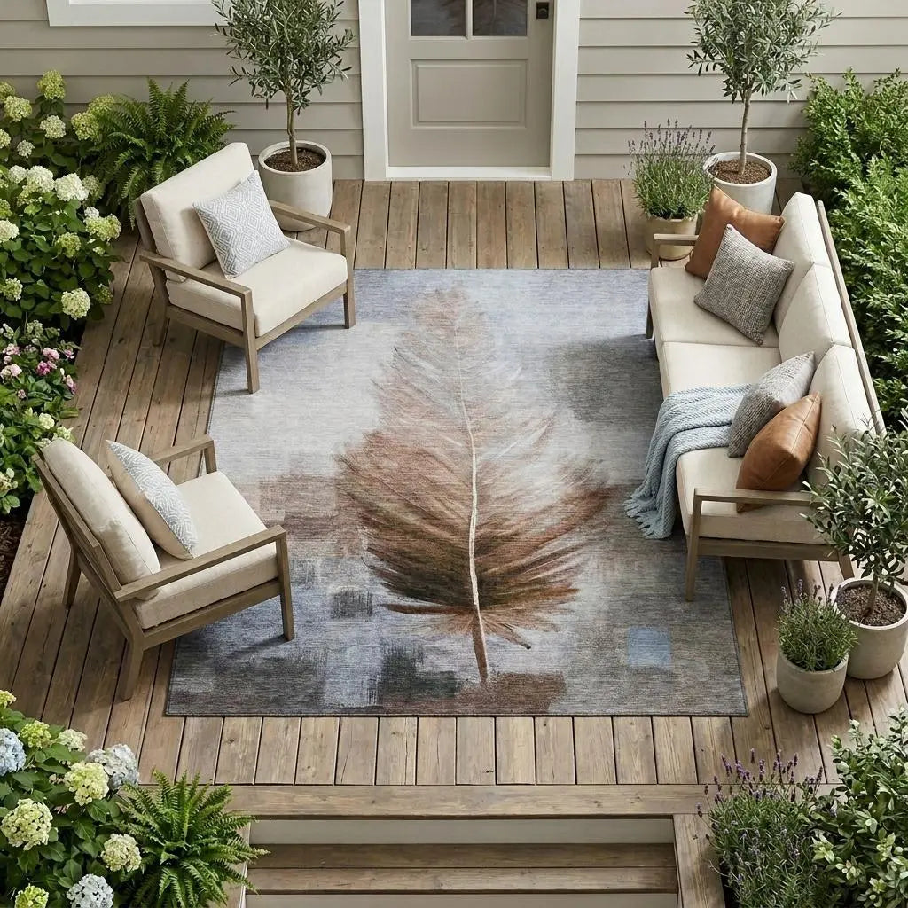 9' X 12' Chocolate And Brown Botanical Leaves Washable Indoor Outdoor Area Rug Homeroots Outdoor