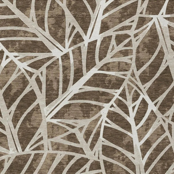 9' X 12' Chocolate And Brown Botanical Leaves Washable Indoor Outdoor Area Rug Homeroots Outdoor