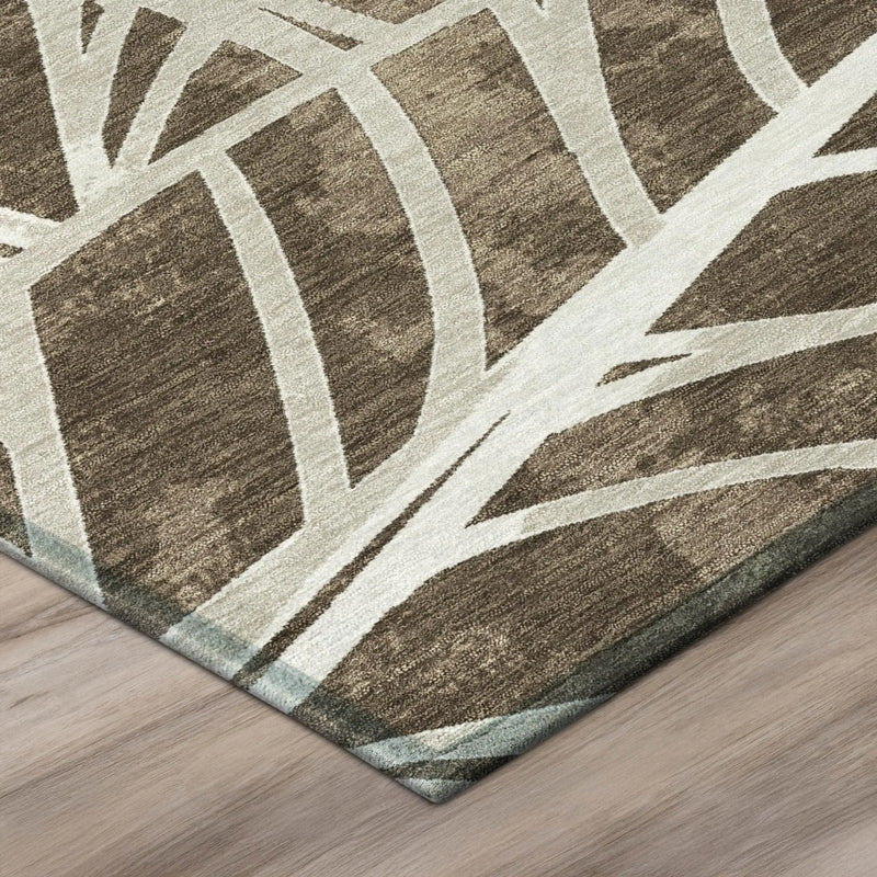 9' X 12' Chocolate And Brown Botanical Leaves Washable Indoor Outdoor Area Rug Homeroots Outdoor