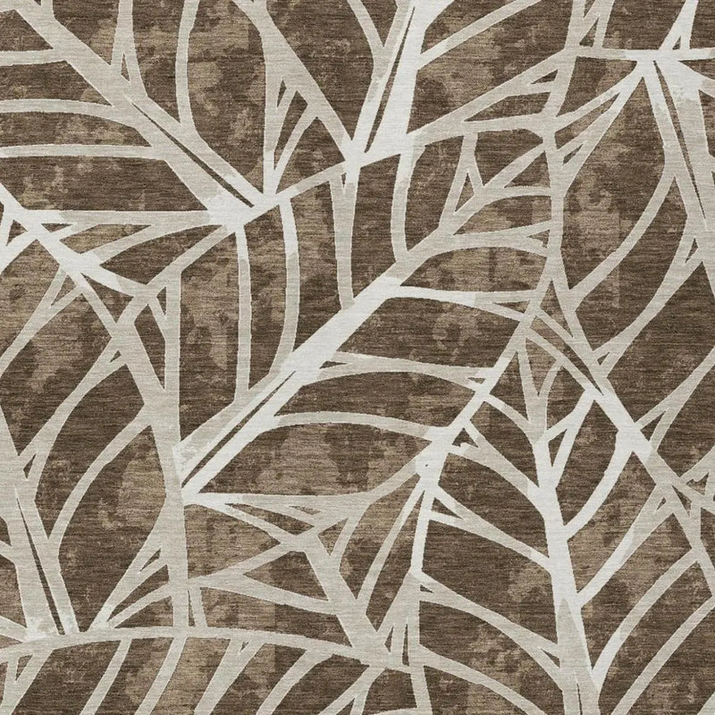 9' X 12' Chocolate And Brown Botanical Leaves Washable Indoor Outdoor Area Rug Homeroots Outdoor