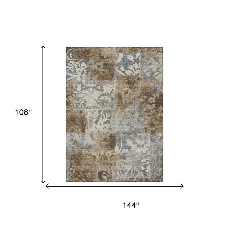 9' X 12' Chocolate And Brown Botanical Leaves Washable Indoor Outdoor Area Rug Homeroots Outdoor