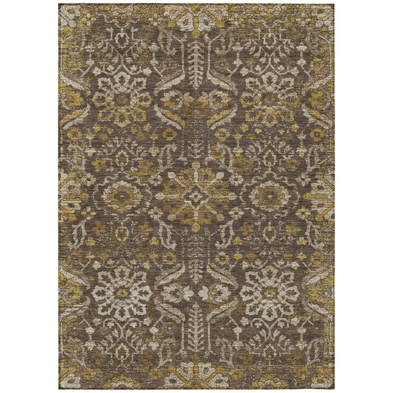 9' X 12' Chocolate And Brown Damask Washable Indoor Outdoor Area Rug Homeroots Outdoor
