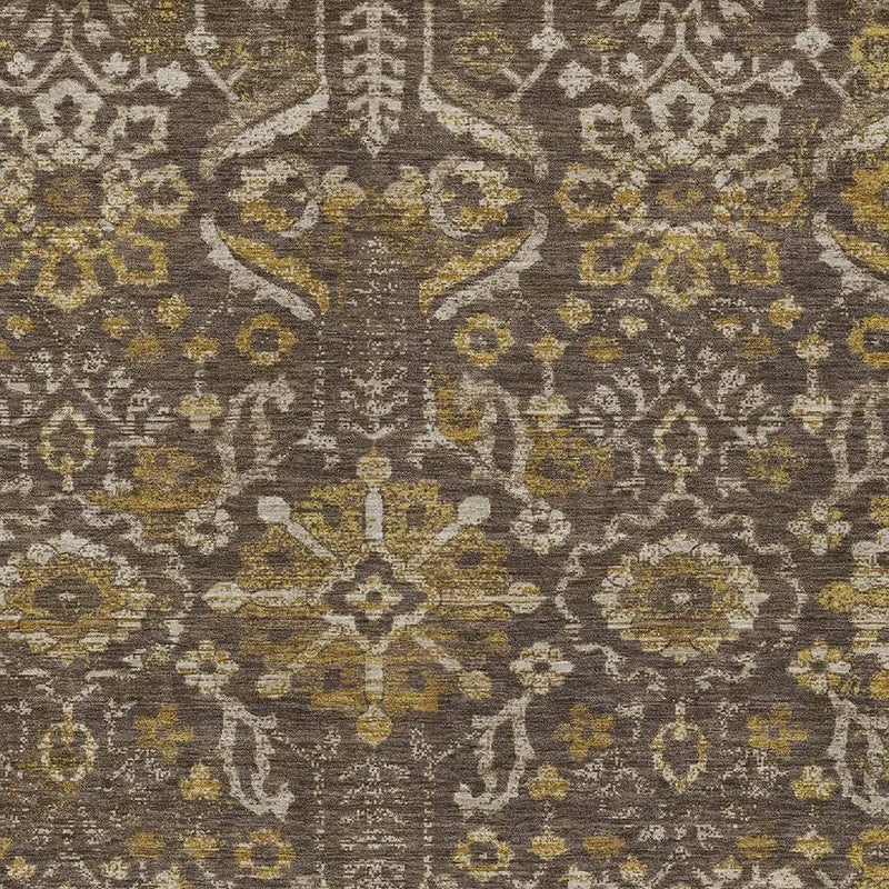 9' X 12' Chocolate And Brown Damask Washable Indoor Outdoor Area Rug Homeroots Outdoor