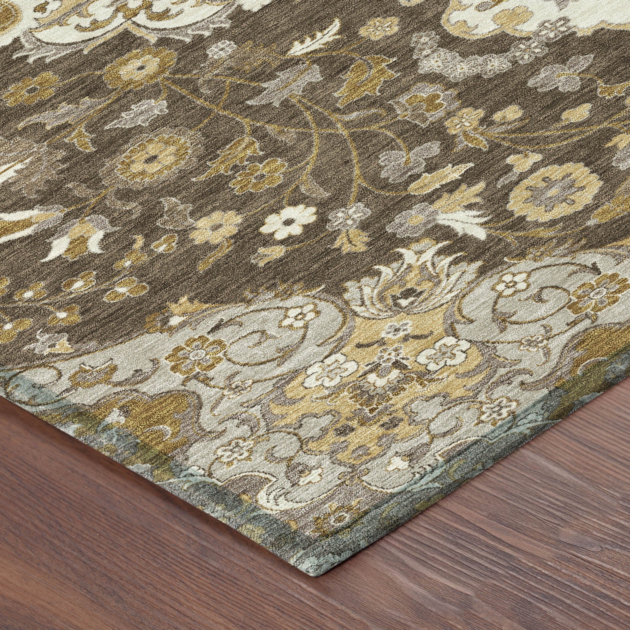 9' X 12' Chocolate And Brown Damask Washable Indoor Outdoor Area Rug Homeroots Outdoor