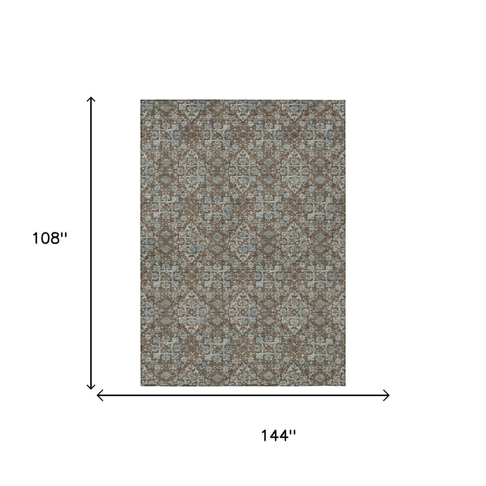 9' X 12' Chocolate And Brown Damask Washable Indoor Outdoor Area Rug Homeroots Outdoor