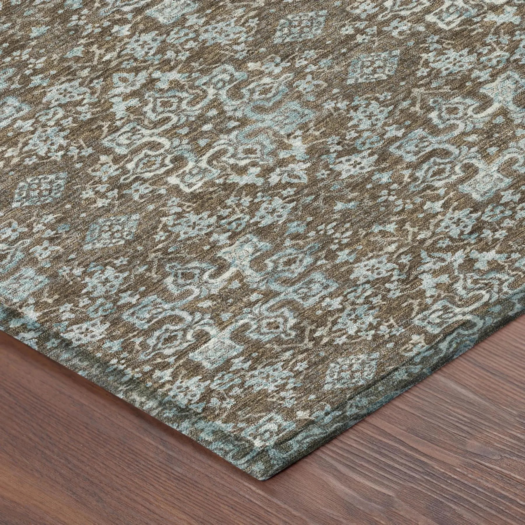 9' X 12' Chocolate And Brown Damask Washable Indoor Outdoor Area Rug Homeroots Outdoor